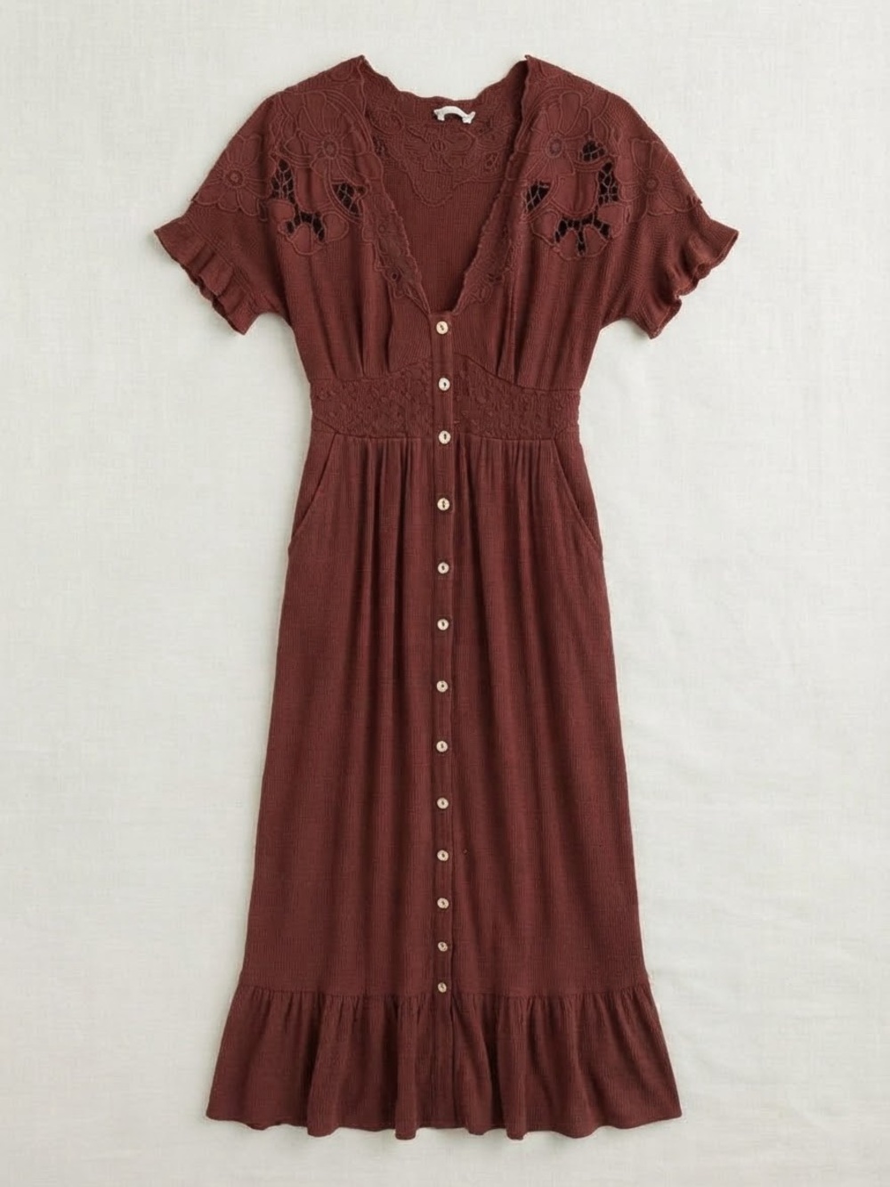 Women's Button-Front Maxi Dress in Brown/Red